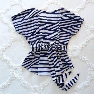 eShakti Graphic Print Sash Waist Peplum Blouse